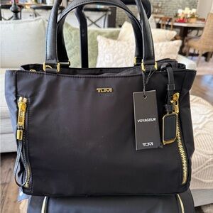 Tumi Black Voyageur Nylon Tote with Gold Hardware NWT